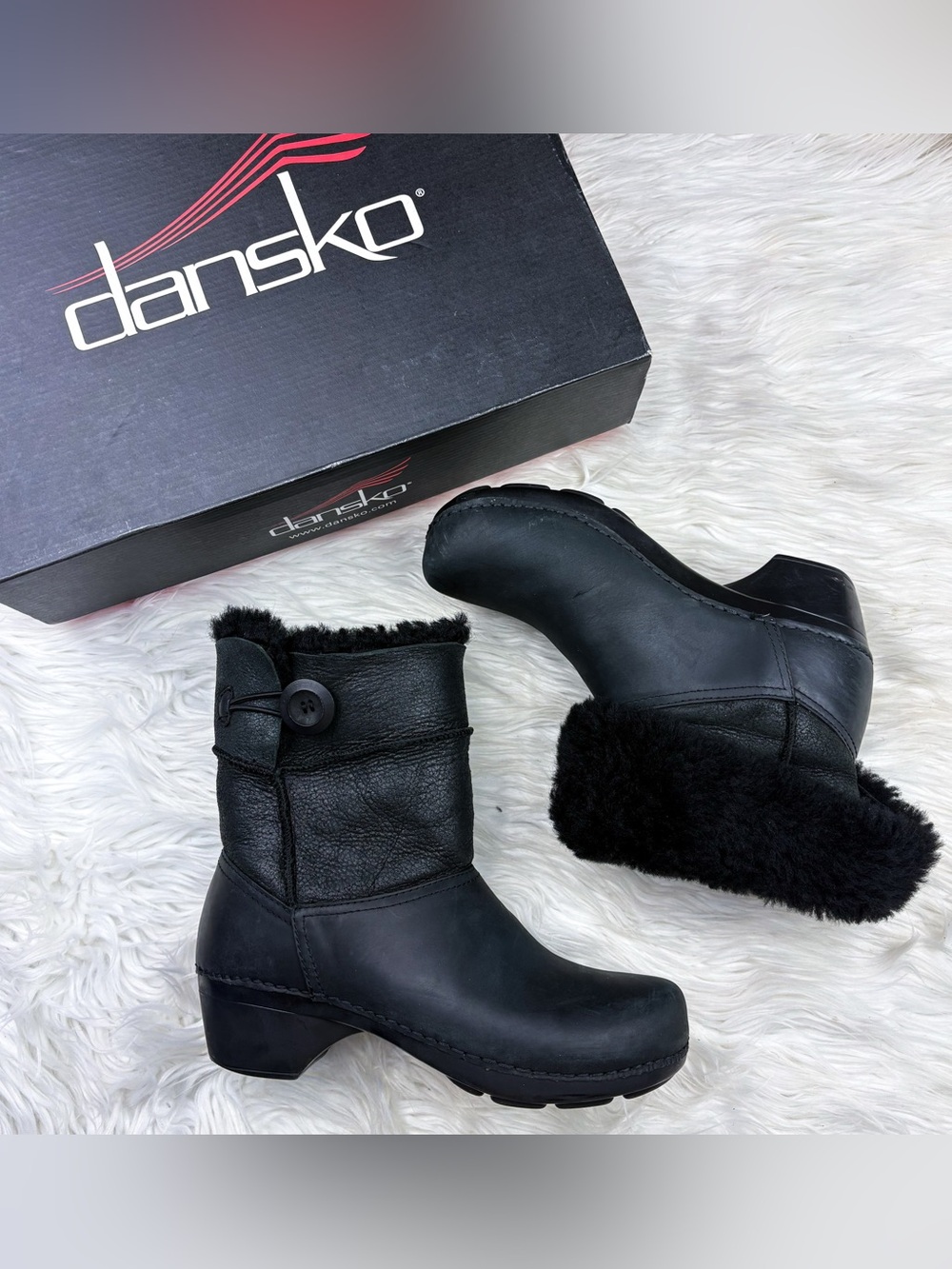 Dansko Stormy Shearling Sherpa Lined Oiled Nubuck Leather Winter Boots Black 39